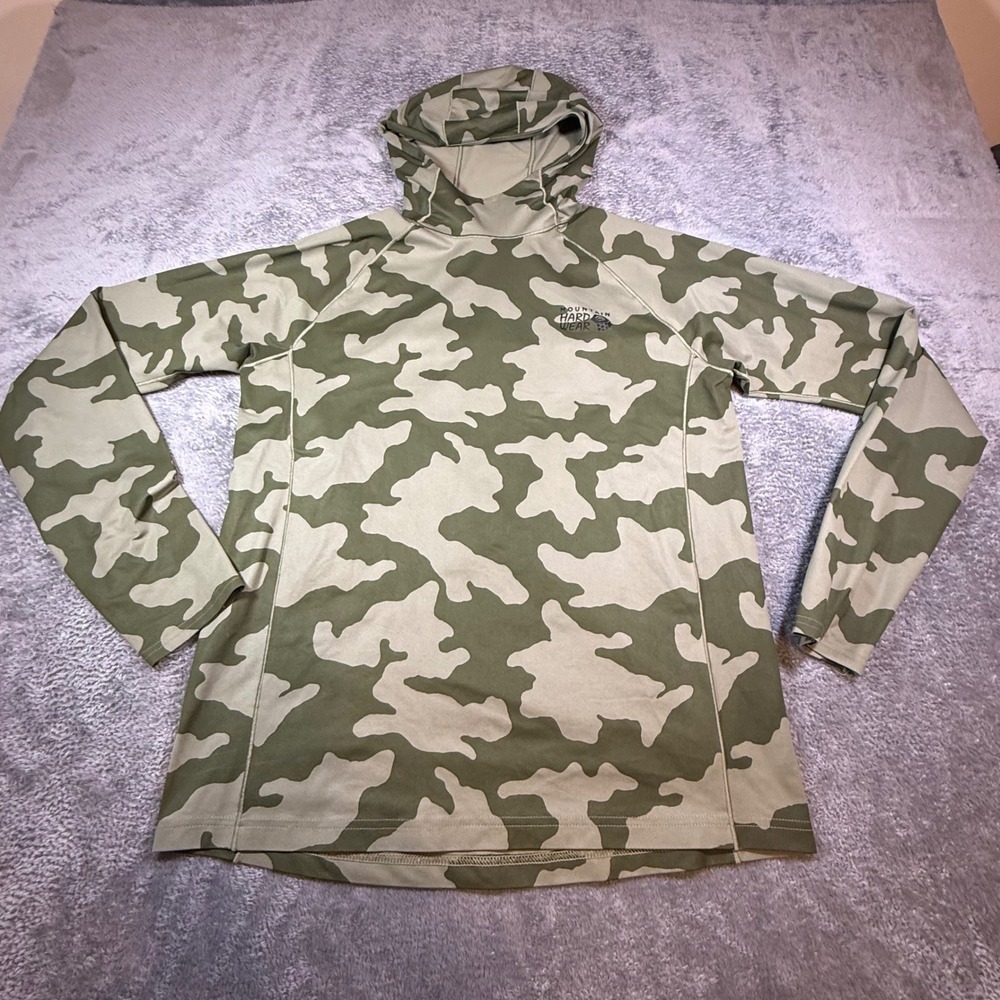 Mountain Hardwear Mens Green Camo Hoodie Raglan Performance Sun Shirt OM9838 L
